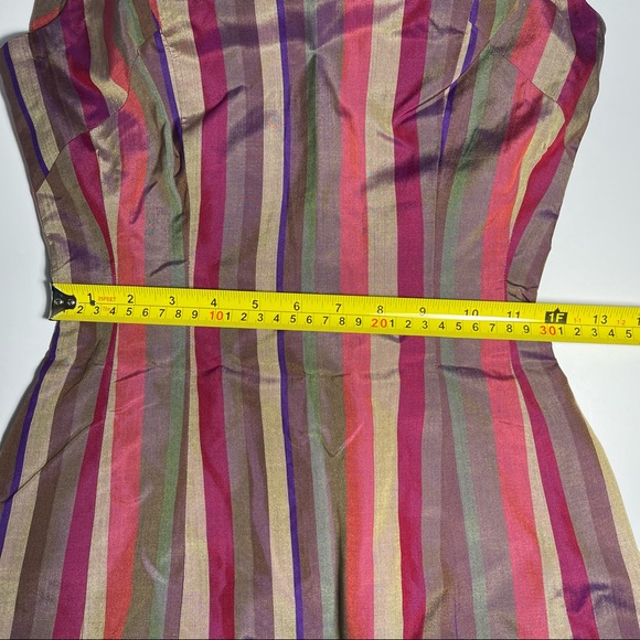 VTG 50s 60s Silk Striped Multicolored Stripes Handmade Dress Sheer Lining Lk New - Picture 9 of 16